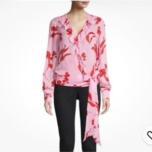 Parker  Women's pink and red maiden Lane floral silk wrap long sleeve Pasha